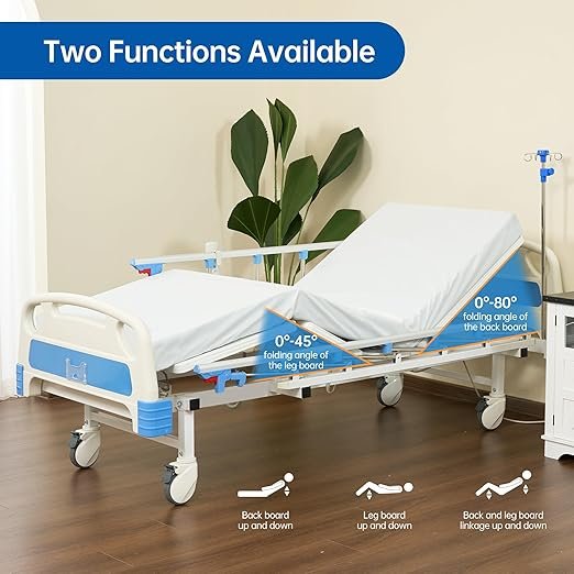 Hospital Bed Electric 2 Function, 5-Inch Locking Casters for Home Hospital Use, 530LBS Loading, with IV Pole, Bed Tray and Mattress