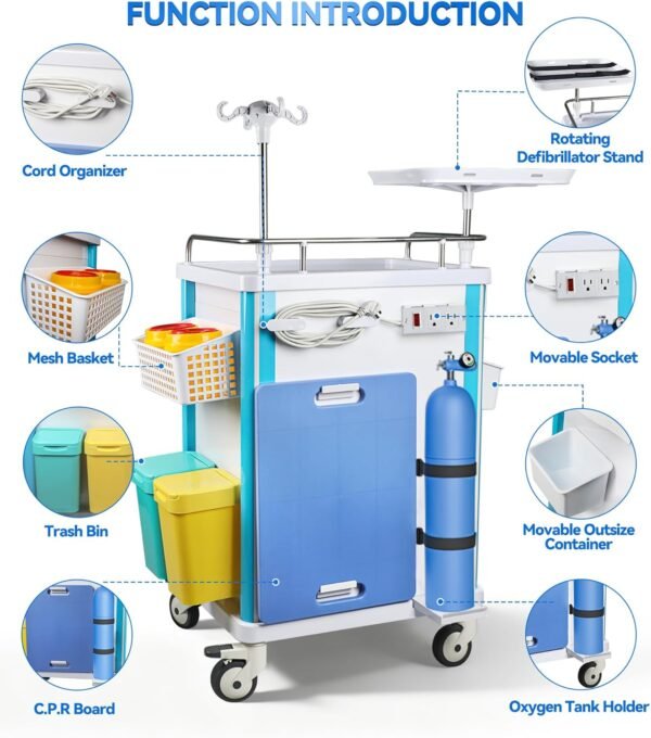 Medical Trolley Cart with Drawers, Hospital Mobile Ultrasound Cart with Trays&4 Silent Swivel Wheels,220 LBS Load Portable Storage Drawer for Hospital, Dental Clinic,Beauty Salon (White/Double drawer)