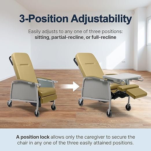 Lumex 3-Position Medical Recliner, Reclining Geri Chair with Wheels, Royal Blue