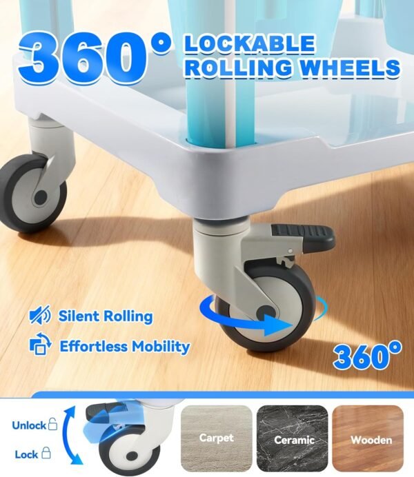Portable Medical Utility Cart with Drawers & Storage Trays, 4 Quiet Swivel Wheels, 220 LBS Weight Capacity, Mobile Rolling Cart for Hospital, Dental Clinic, Beauty Salon, Spa & Medical Facilities