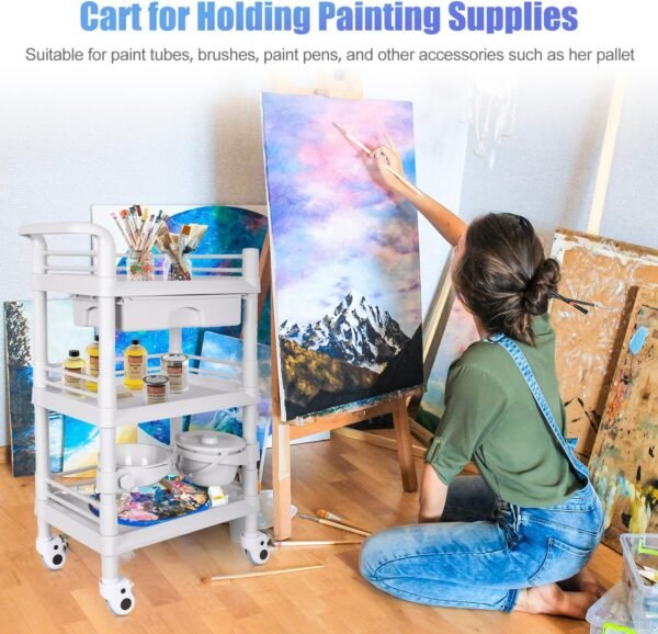 Medical Mobile Trolley Cart 2-Shelf 220 LBS Max Load Rolling Utility Cart Heavy Duty Beauty Salon Storage Cart with Drawers Dirt Buckets Rotate Wheels 2 Brake for Hospital Dental Clinic Home