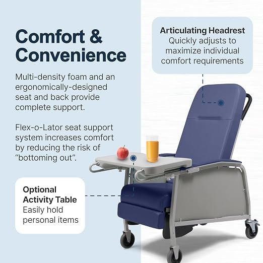 Lumex 3-Position Medical Recliner, Reclining Geri Chair with Wheels, Royal Blue