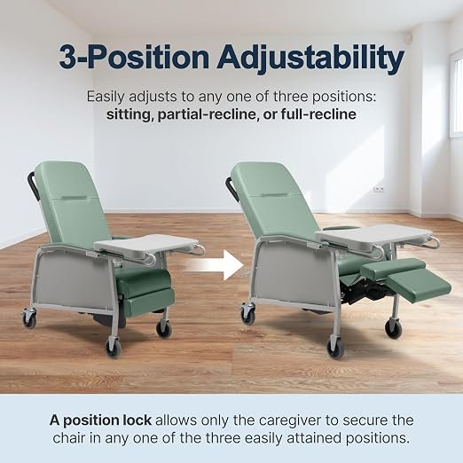 Lumex 3-Position Medical Recliner, Reclining Geri Chair with Wheels, Royal Blue