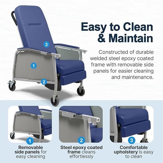 Lumex 3-Position Medical Recliner, Reclining Geri Chair with Wheels, Royal Blue