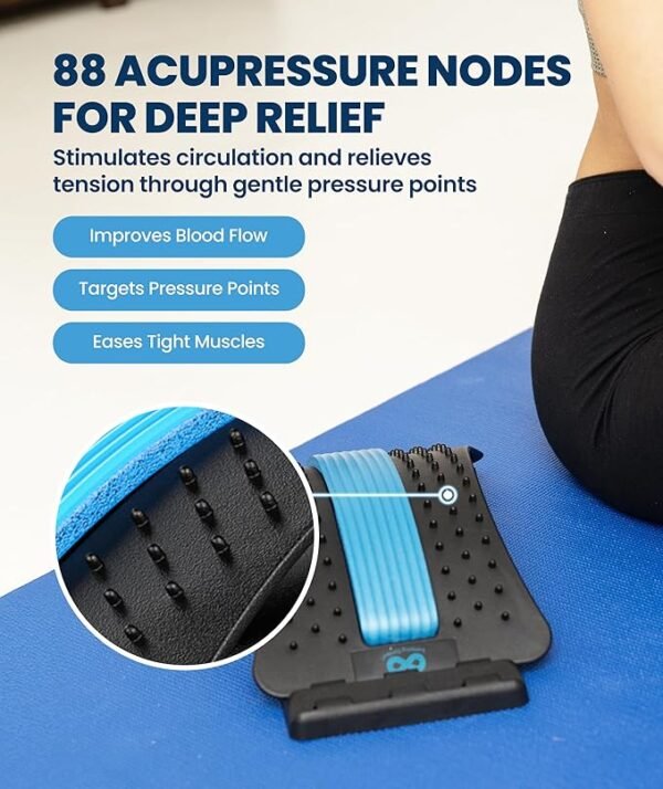 Everlasting Comfort Lumbar Support Board Back Stretcher for Lower Pain Relief - Adjustable Spine Decompression with 88 Acupressure Nodes - Back Cracking Device with Chair Strap for Posture Correction