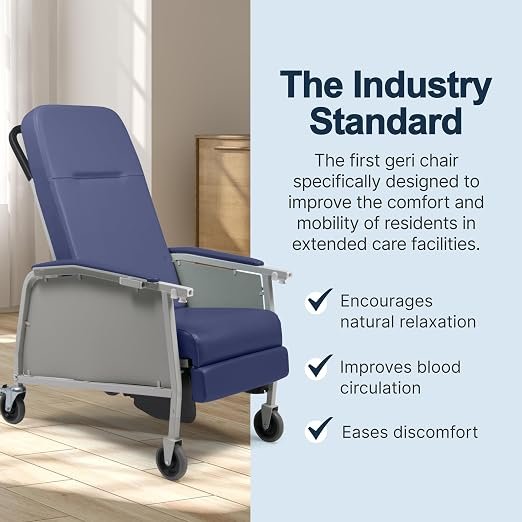 Lumex 3-Position Medical Recliner, Reclining Geri Chair with Wheels, Royal Blue