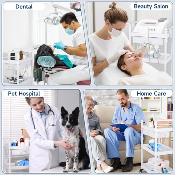 Medical Carts with Wheels 3-Tier Mobile Trolley Cart 100 LBS Max Load Medical Rolling Utility Cart with Drawers Dirt Basin Storage Buckets for Hospital Dental Clinic Lab Salon Home