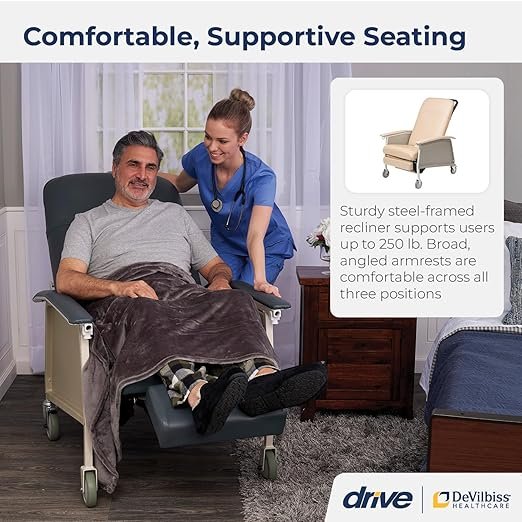 Drive Medical 3 Position Geri Chair Recliner, Reclining Chair with Armrests and Tray, Tan