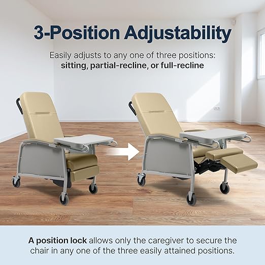 Lumex 3-Position Medical Recliner, Reclining Geri Chair with Wheels, Royal Blue