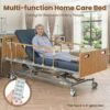 Careboda Full Electric Hospital Bed for Home Use – 5-Function Adjustable with German Motor, 4" PU Memory Foam Mattress, Foldable Safety Rails, Remote, Overbed Table, Height 9.4"–28.5", Up to 530 lbs