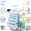 Medical Trolley Cart with Drawers, Hospital Mobile Ultrasound Cart with Trays&4 Silent Swivel Wheels,220 LBS Load Portable Storage Drawer for Hospital, Dental Clinic,Beauty Salon (White/Double drawer)