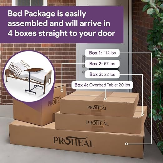Electric Hospital Bed for Home Use - Includes Foam Mattress, Half Rails, Overbed Table - Medical Bed Set for Long Term Care - 36" x 80"