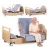 Full Rotating Electric Hospital Bed for Home Use with 90° Rotation, Premium 5 Function Lateral Tilting Medical Bed with 8cm Mattress, Side Rails, Oak Finish, Locking Casters, 550lbs Capacity