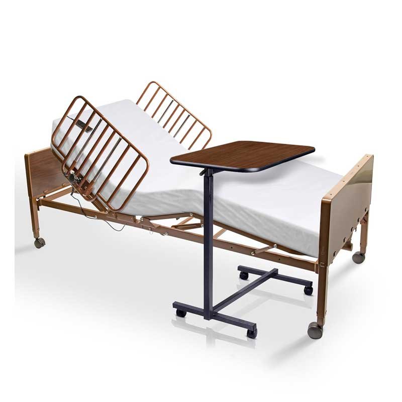 Electric Hospital Bed for Home Use - Includes Foam Mattress, Half Rails, Overbed Table - Medical Bed Set for Long Term Care - 36" x 80"