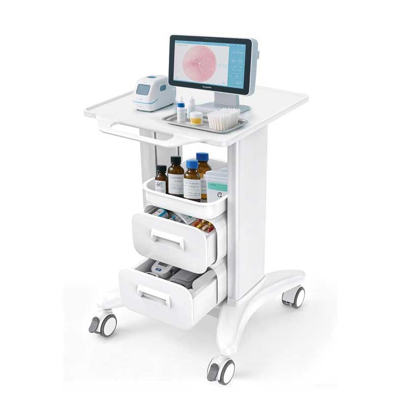 Medical Trolley Cart with Drawers, Hospital Mobile Ultrasound Cart with Trays&4 Silent Swivel Wheels,220 LBS Load Portable Storage Drawer for Hospital, Dental Clinic,Beauty Salon (White/Double drawer)