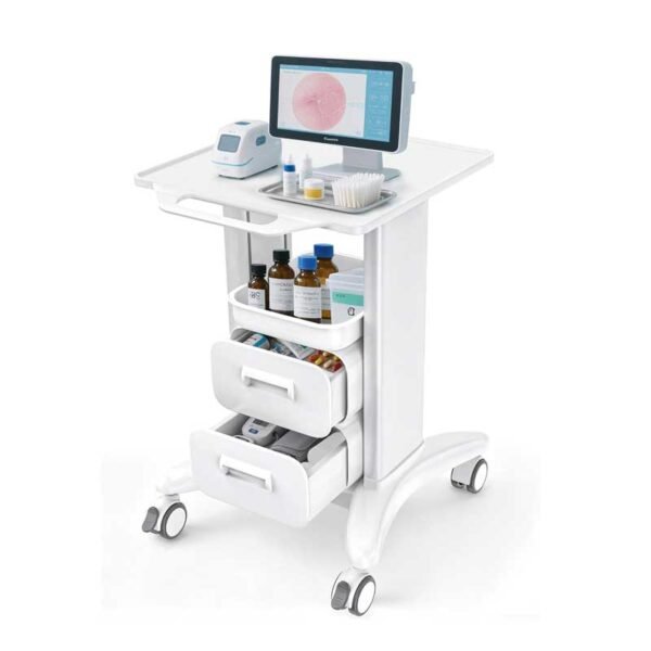 Medical Trolley Cart with Drawers, Hospital Mobile Ultrasound Cart with Trays&4 Silent Swivel Wheels,220 LBS Load Portable Storage Drawer for Hospital, Dental Clinic,Beauty Salon (White/Double drawer)