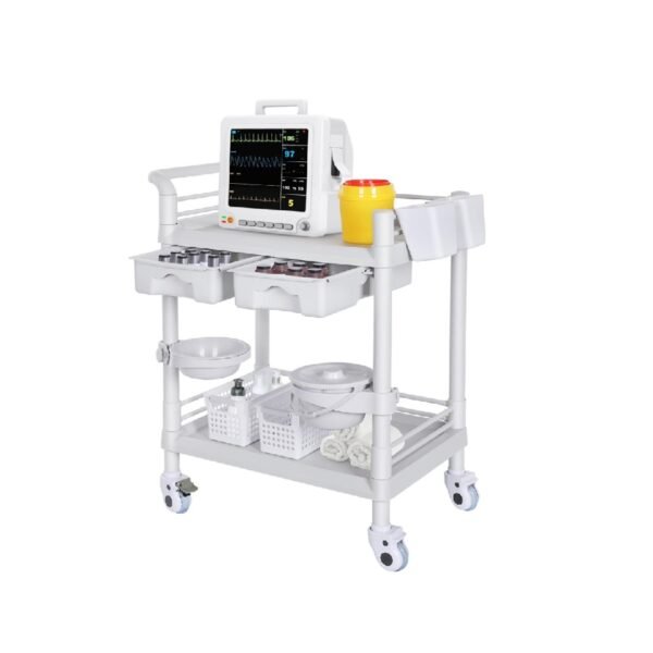 Mobile Medical Carts 3 Tier Professional Utility Cart 330 LBS Max Load Rolling Crash Cart Ultrasound Trolley with Wheels Drawers Dirt Bucket Sharps Box Storage Basket for Hospital Dental Clinic Home