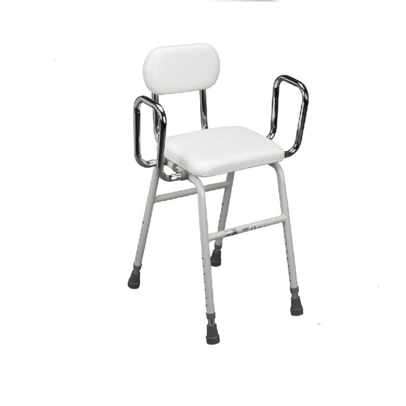 Drive Medical 12455 Adjustable Height Stool with Back and Arms White