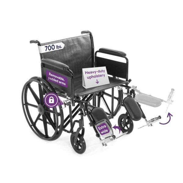 26" Bariatric Wheelchair - Removable Desk Arms and Elevated Leg Rests - Adjustable Height, Heavy-Duty Wheelchair for Adults - Extra Wide Wheelchair, 700 lbs Capacity
