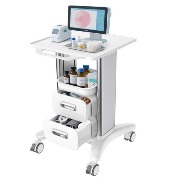 Medical Trolley Cart with Drawers, Hospital Mobile Ultrasound Cart with Trays&4 Silent Swivel Wheels,220 LBS Load Portable Storage Drawer for Hospital, Dental Clinic,Beauty Salon (White/Double drawer)